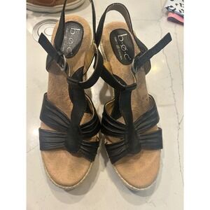 b.o.c. Born Concept Wedge Sandals Black Leather Espadrille Platform